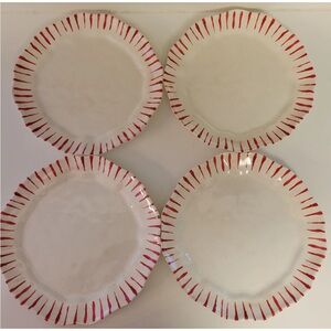 Hobby Lobby 4pk Melamine Dinner Plates 11” Red Accent Lines Scalloped Holiday